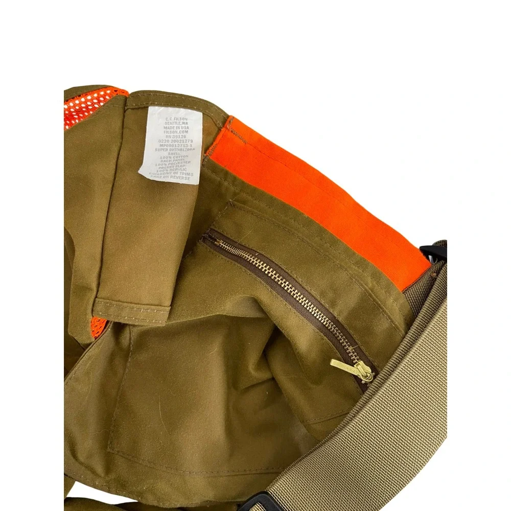 Filson Mens Upland Strap Vest Otter Green Blaze Orange Hunting Game Bag XL XXL